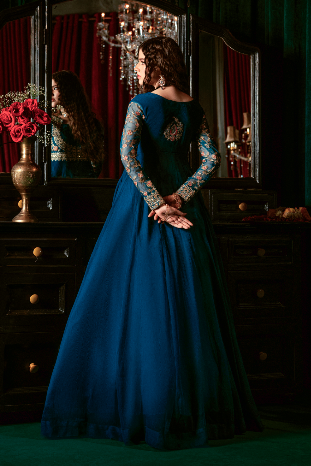 Blue Embroidered Chiffon Pakistani Designer Suit Online in KSA Riyadh Saudi Arabia Oman Bahrain Qatar