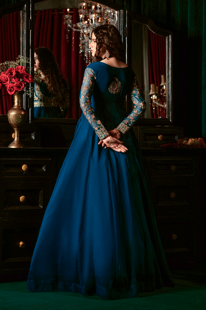 Blue Embroidered Chiffon Pakistani Designer Suit Online in KSA Riyadh Saudi Arabia Oman Bahrain Qatar