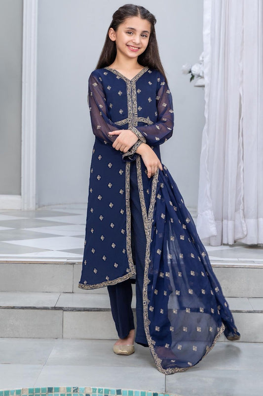 Blue Embroidered Chiffon Partywear Salwar Kameez Online in Dubai UAE Abudhabi Ajman Sharjah