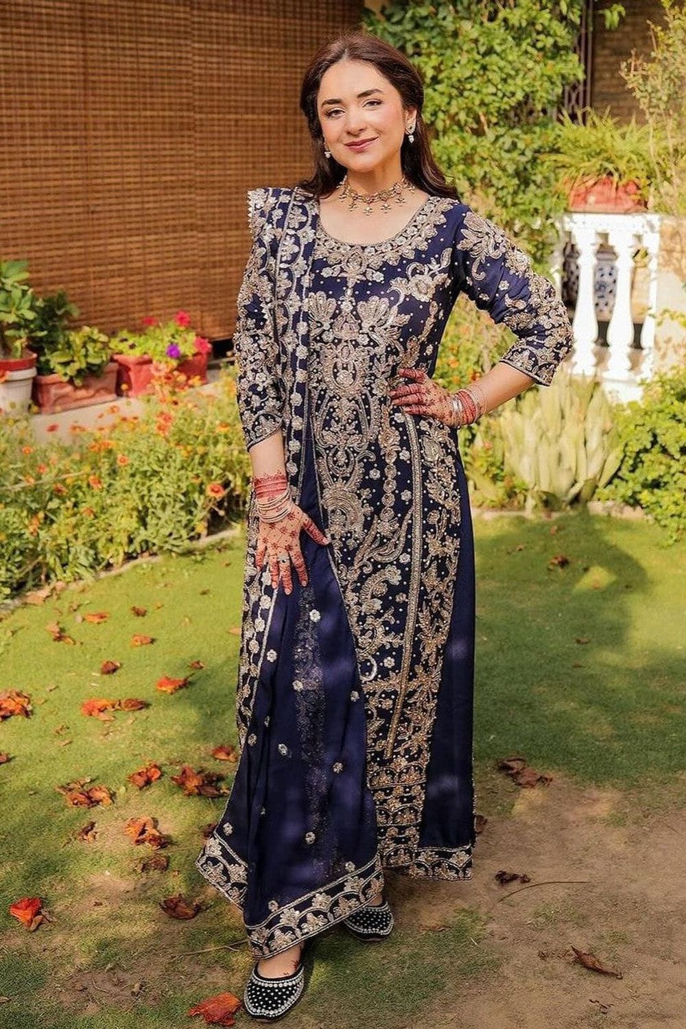 Blue Embroidered Chiffon Partywear Suit Online in Dubai UAE Abudhabi Ajman Sharjah