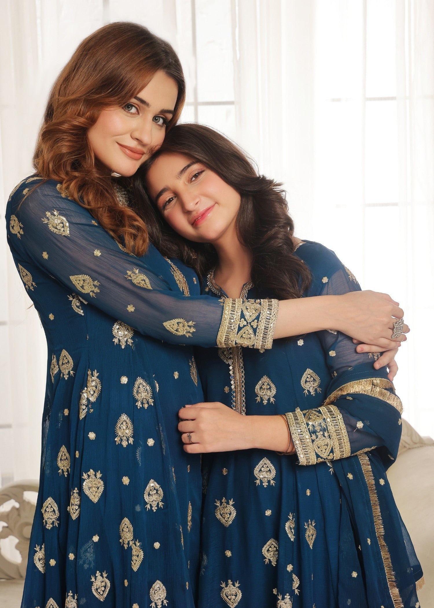 Blue Embroidered Chiffon Pishwas for Girls Online in Dubai UAE Abudhabi Ajman Sharjah