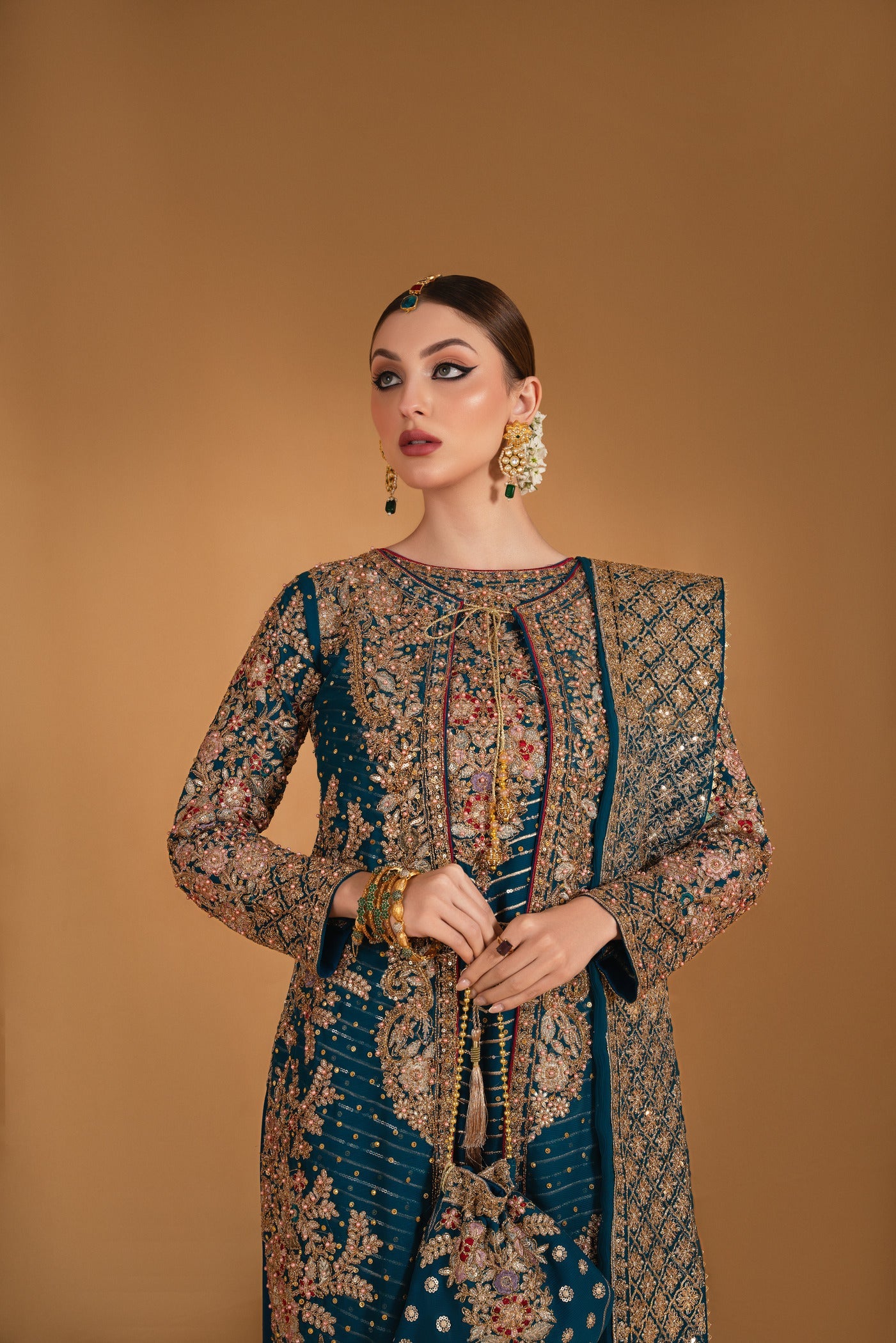Blue Embroidered Chiffon Raw Silk Trouser Suit Online in Dubai DXB UAE Abudhabi Meena Bazaar