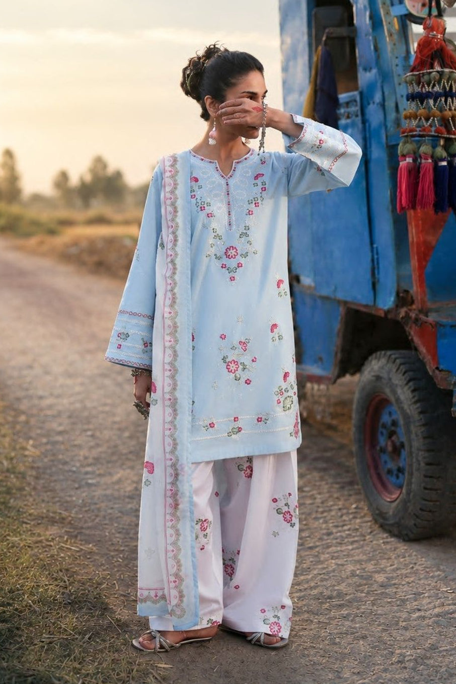 Blue Embroidered Cotton Lawn Pakistani Suit Online in Dubai UAE Abudhabi Ajman Sharjah