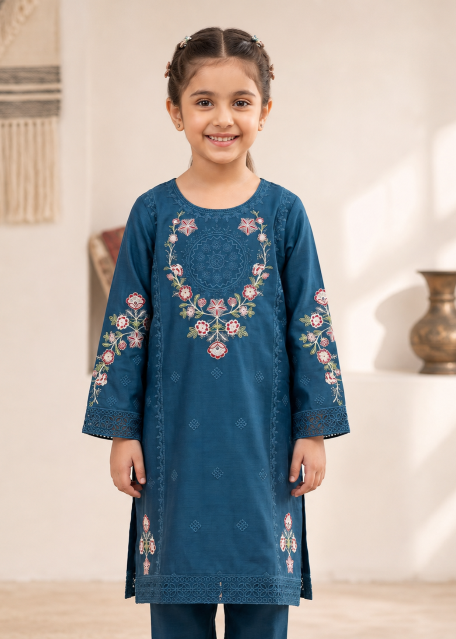 Blue Embroidered Cotton Pakistani Suit Online in UK USA Canada