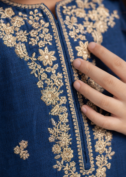 Blue Embroidered Cotton Salwar Kameez for Girls Online in UK USA Canada