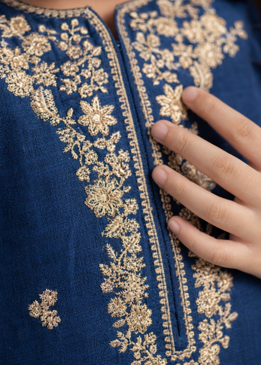 Blue Embroidered Cotton Salwar Kameez for Girls Online in UK USA Canada