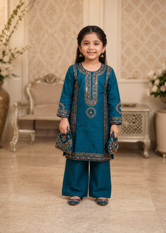 Blue Embroidered Cotton Salwar Kameez Online in UK USA Canada