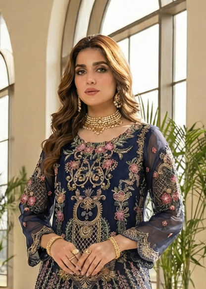 Blue Embroidered Kattan Silk Gharara Online in Dubai DXB UAE Abudhabi Meena Bazaar