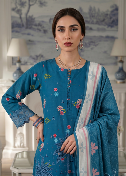 Blue Embroidered Lawn 3 Piece Suit Online in Sri Lanka India Australia