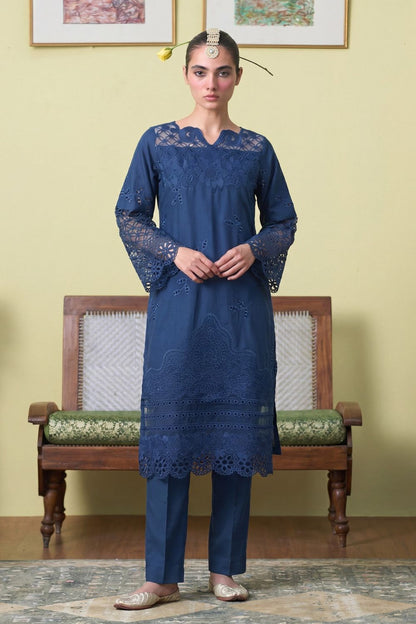 Blue Embroidered Lawn Kurta Set Online in Dubai UAE Abudhabi Ajman Sharjah