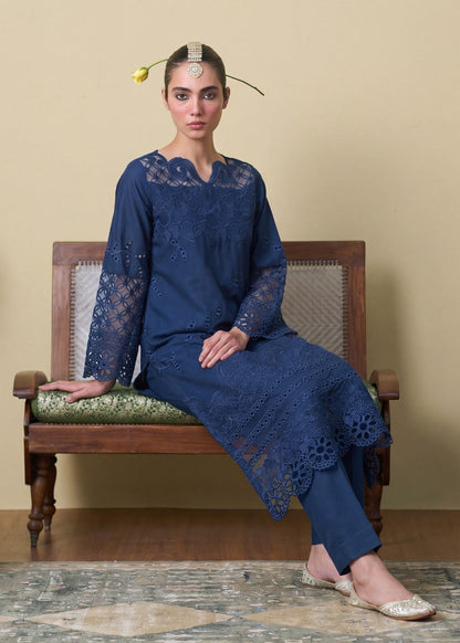 Blue Embroidered Lawn Kurta Set Online in Dubai UAE Abudhabi Ajman Sharjah