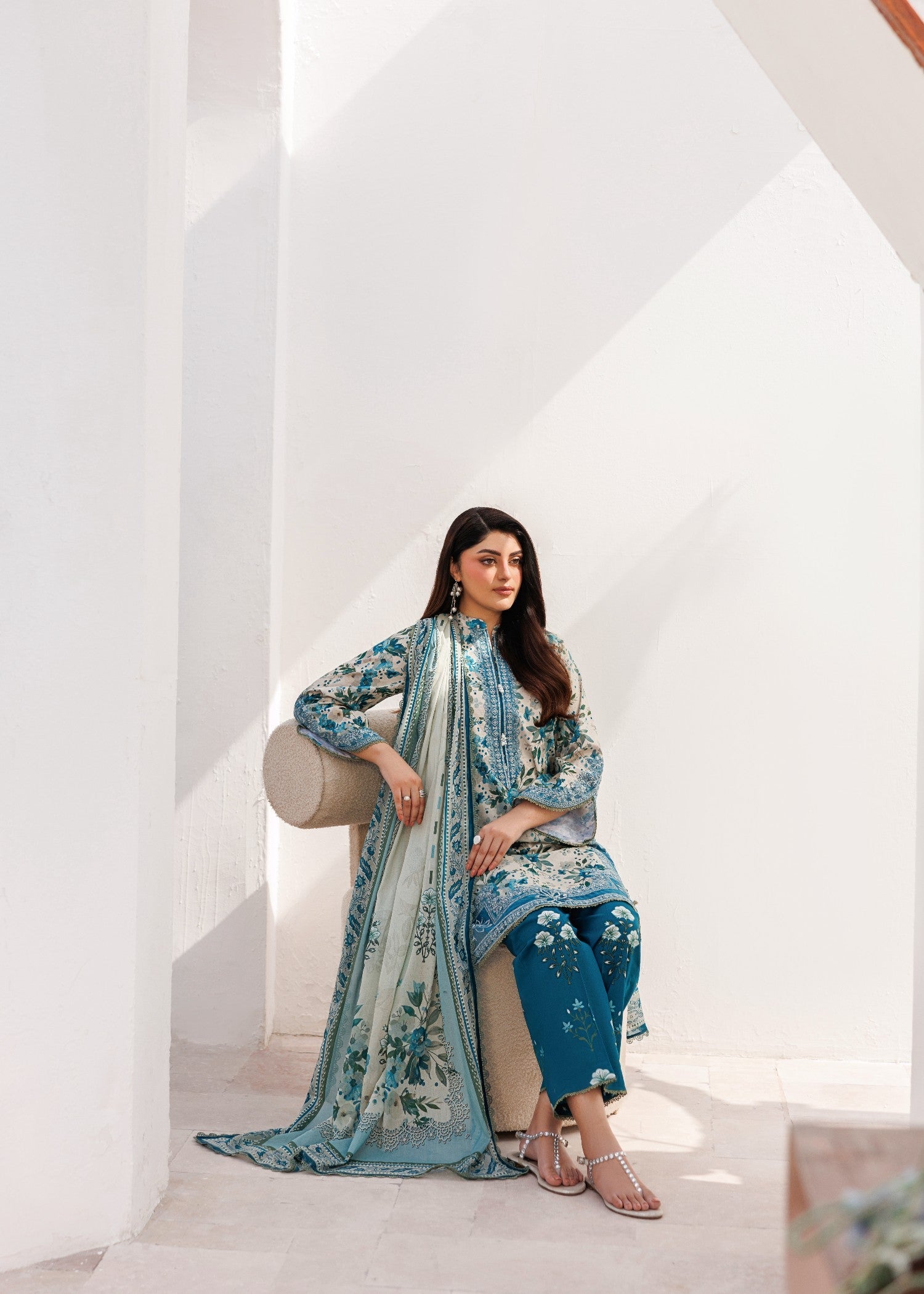 Blue Embroidered Lawn Salwar Kameez Online in Sri Lanka India Australia