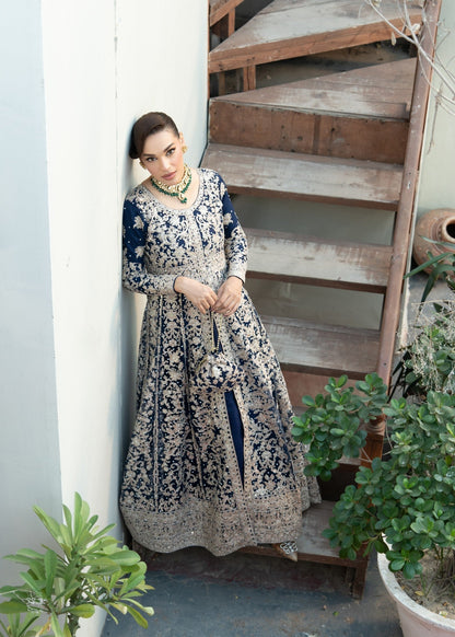 Blue Embroidered Net Suit for Formal Events Online in Dubai UAE Abudhabi Ajman Sharjah