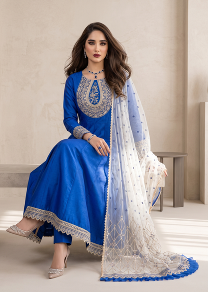Blue Embroidered Raw Silk Maxi for Women Online in UK USA Canada