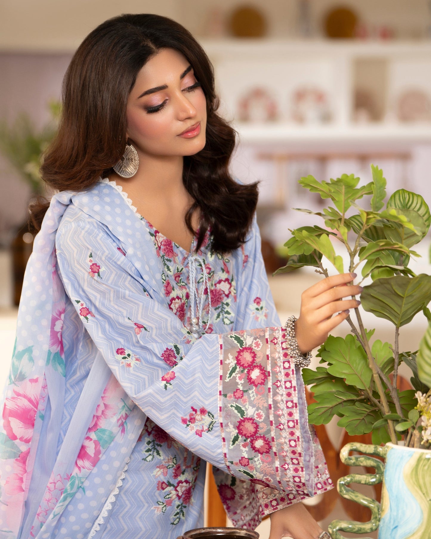 Blue Farshi Shalwar Embroidered Lawn Dress Online in Sri Lanka India Australia