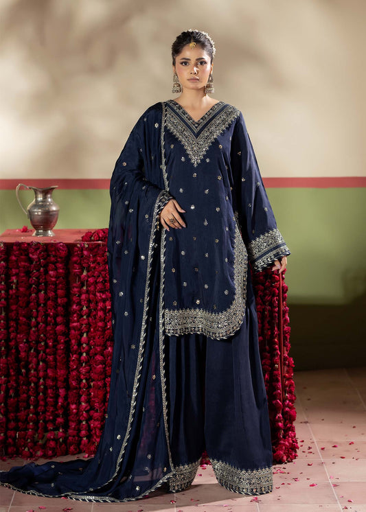 Blue Festive Farshi Shalwar with Silk Dupatta Online in Dubai DXB UAE Abudhabi Meena Bazaar