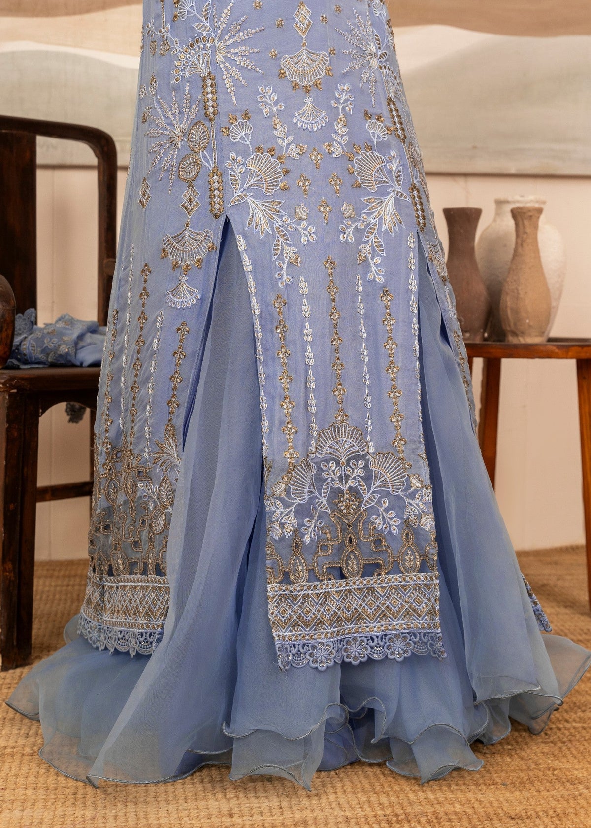 Blue Georgette Chiffon Embroidered Sharara Online in Dubai UAE Abudhabi Ajman Sharjah