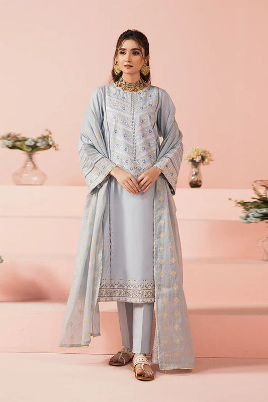 Blue Grey Embroidered Cotton Suit Online in Dubai UAE Abudhabi Ajman Sharjah