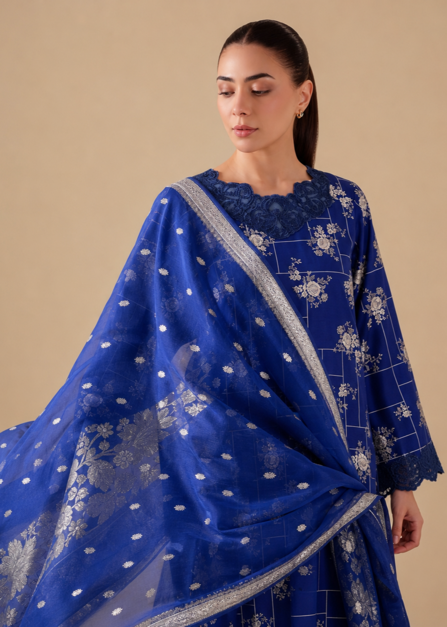 Blue Grip Silk Embroidered 3 Piece Suit Online in Sri Lanka India Australia