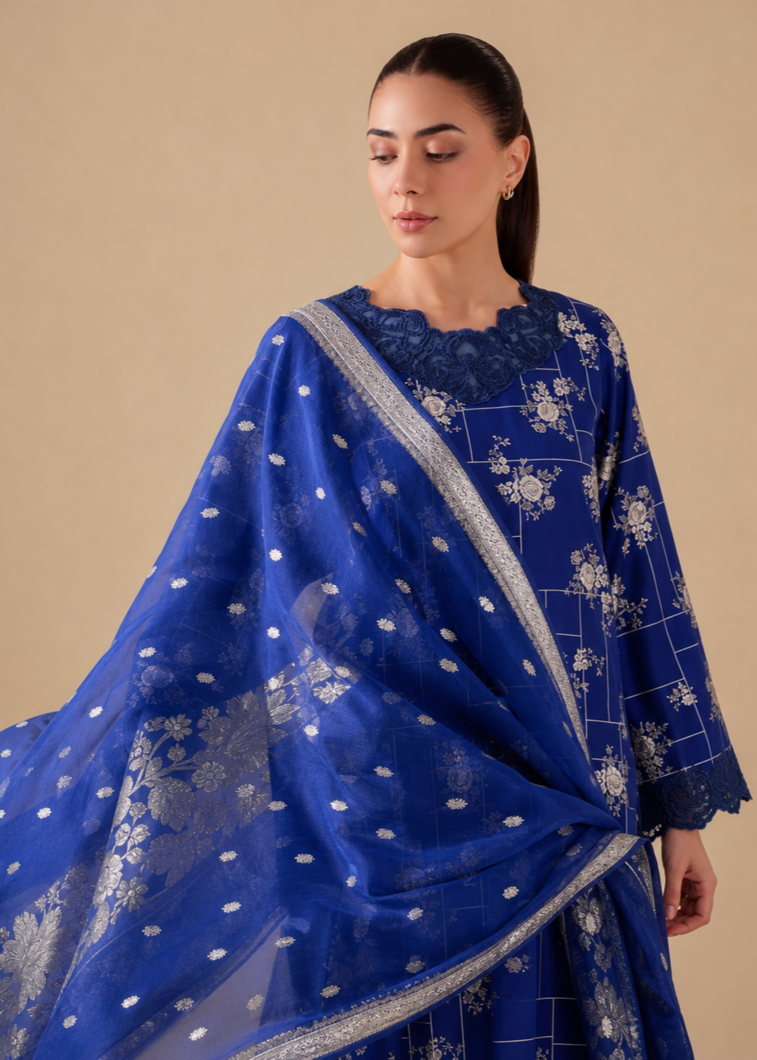Blue Grip Silk Embroidered 3 Piece Suit Online in Sri Lanka India Australia