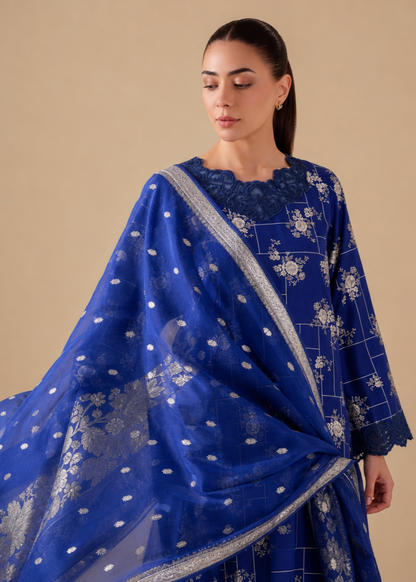 Blue Grip Silk Embroidered 3 Piece Suit Online in Sri Lanka India Australia