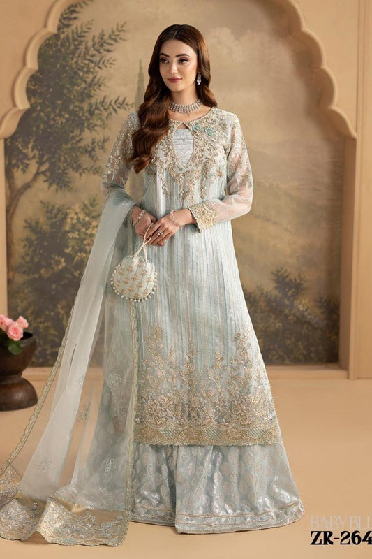 Blue Hand Embellished Organza Sharara Gharara Online in Dubai UAE Abudhabi Ajman Sharjah