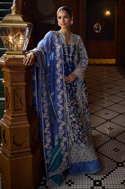 Blue Hand Embellished Soft Net Pakistani Wedding Dress Online in Dubai UAE Abudhabi Ajman Sharjah