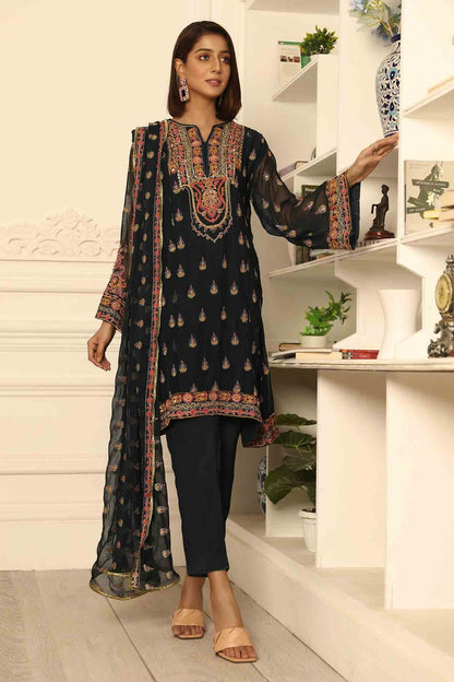 Blue Hand Embroidered Chiffon Festive Suit Online in Dubai UAE Abudhabi Ajman Sharjah
