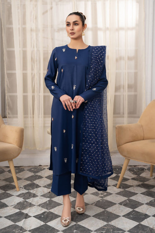 Blue Handcrafted Kattan Silk Kurta Set Online in Dubai UAE Abudhabi Ajman Sharjah