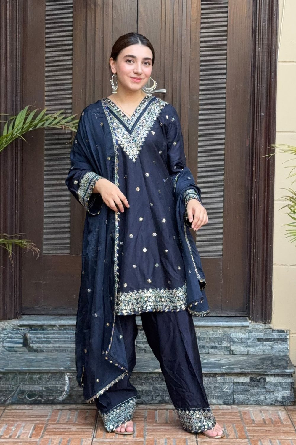 Blue Heavy Embroidered Farshi Shalwar Suit Online in Dubai UAE Abudhabi Ajman Sharjah