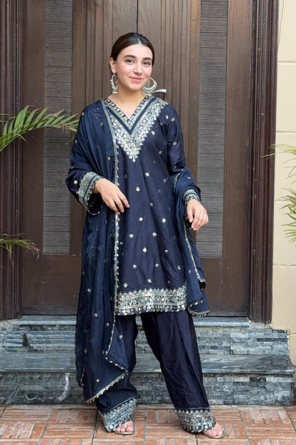 Blue Heavy Embroidered Farshi Shalwar Suit Online in Dubai UAE Abudhabi Ajman Sharjah