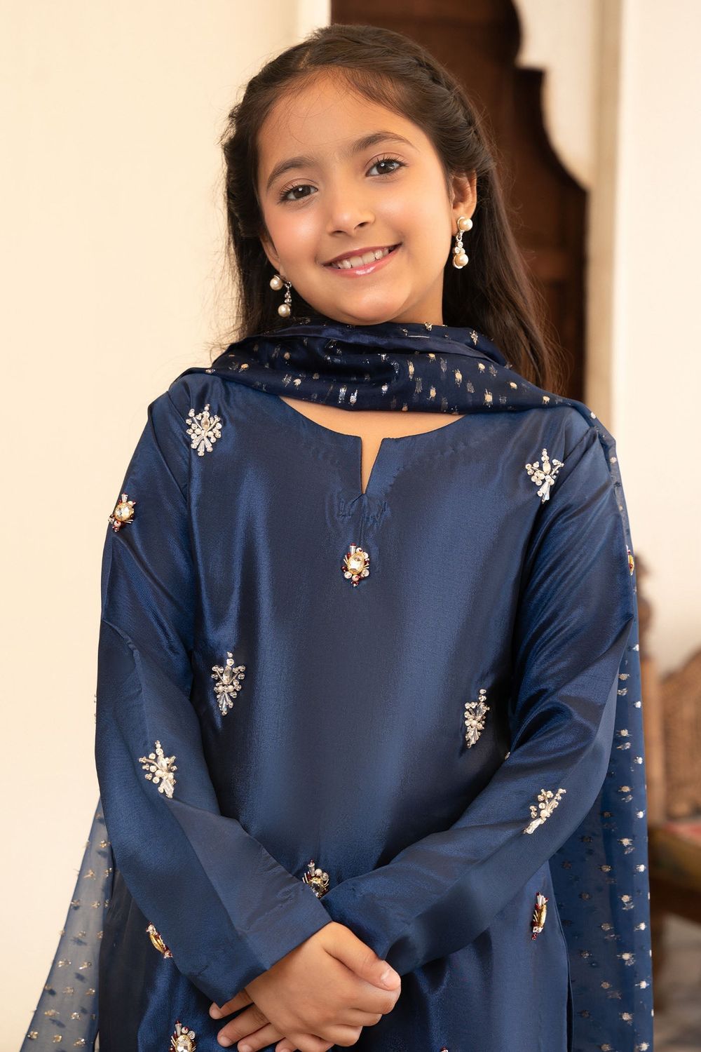 Blue Kattan Silk Adda Work Kids Salwar Kameez Online in Dubai UAE Abudhabi Ajman Sharjah