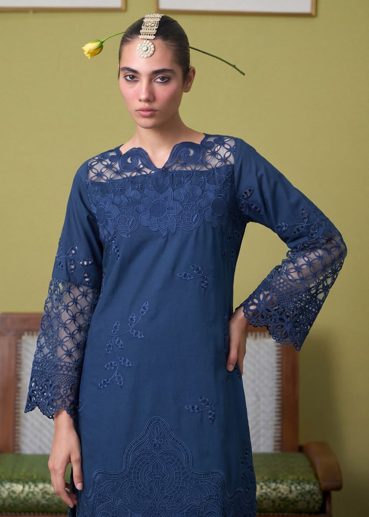 Blue Lawn Embroidered Kurta Set Online in Sri Lanka India Australia