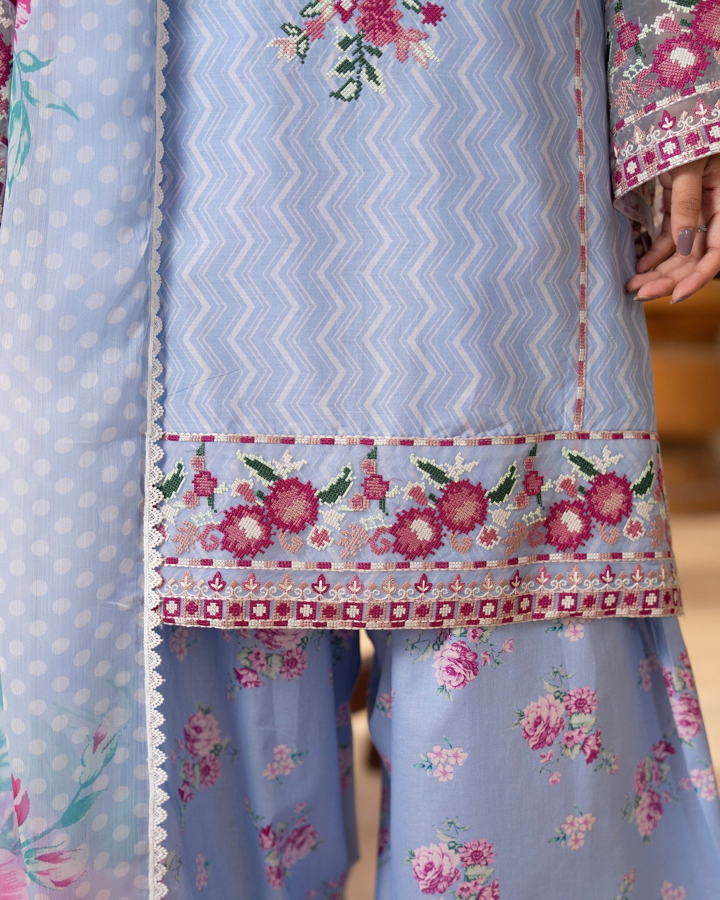 Blue Lawn Embroidered Salwar Kameez Online in KSA Riyadh Saudi Arabia Oman Bahrain Qatar
