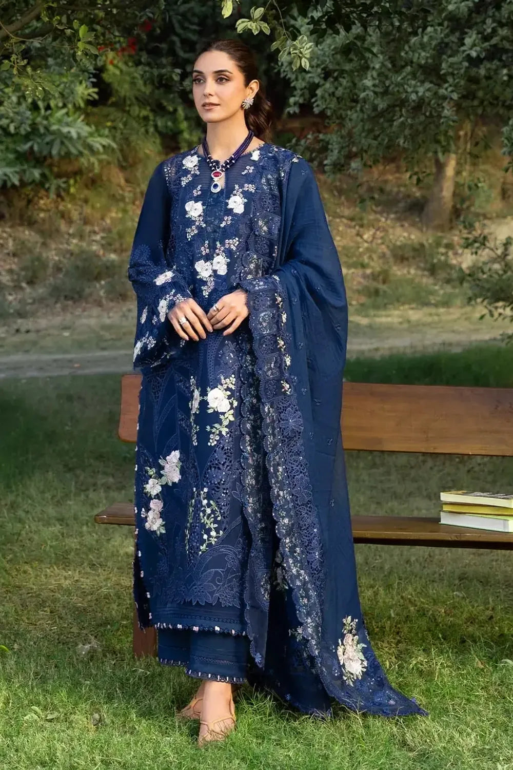 Blue Luxury Lawn Pakistani Suit Online in Dubai UAE Abudhabi Ajman Sharjah