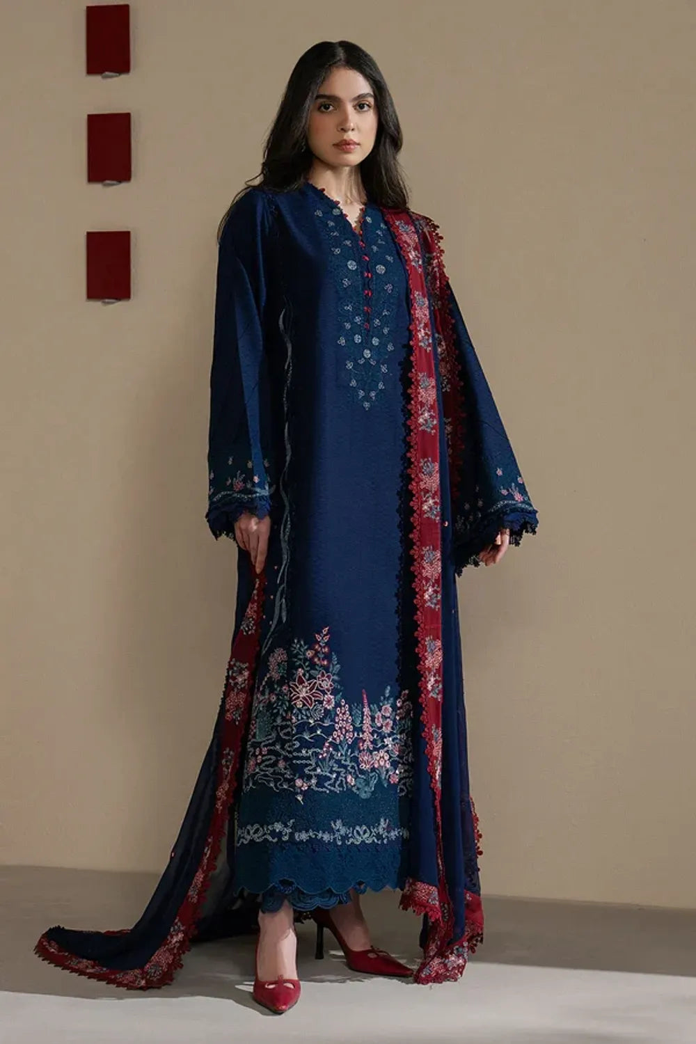 Blue Luxury Lawn Unstitched Suit Online in Dubai UAE Abudhabi Ajman Sharjah