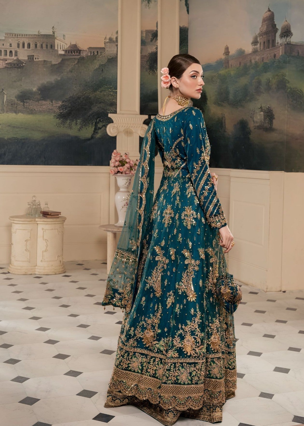 Blue Net Embroidered Pakistani Suit Online in Sri Lanka India Australia