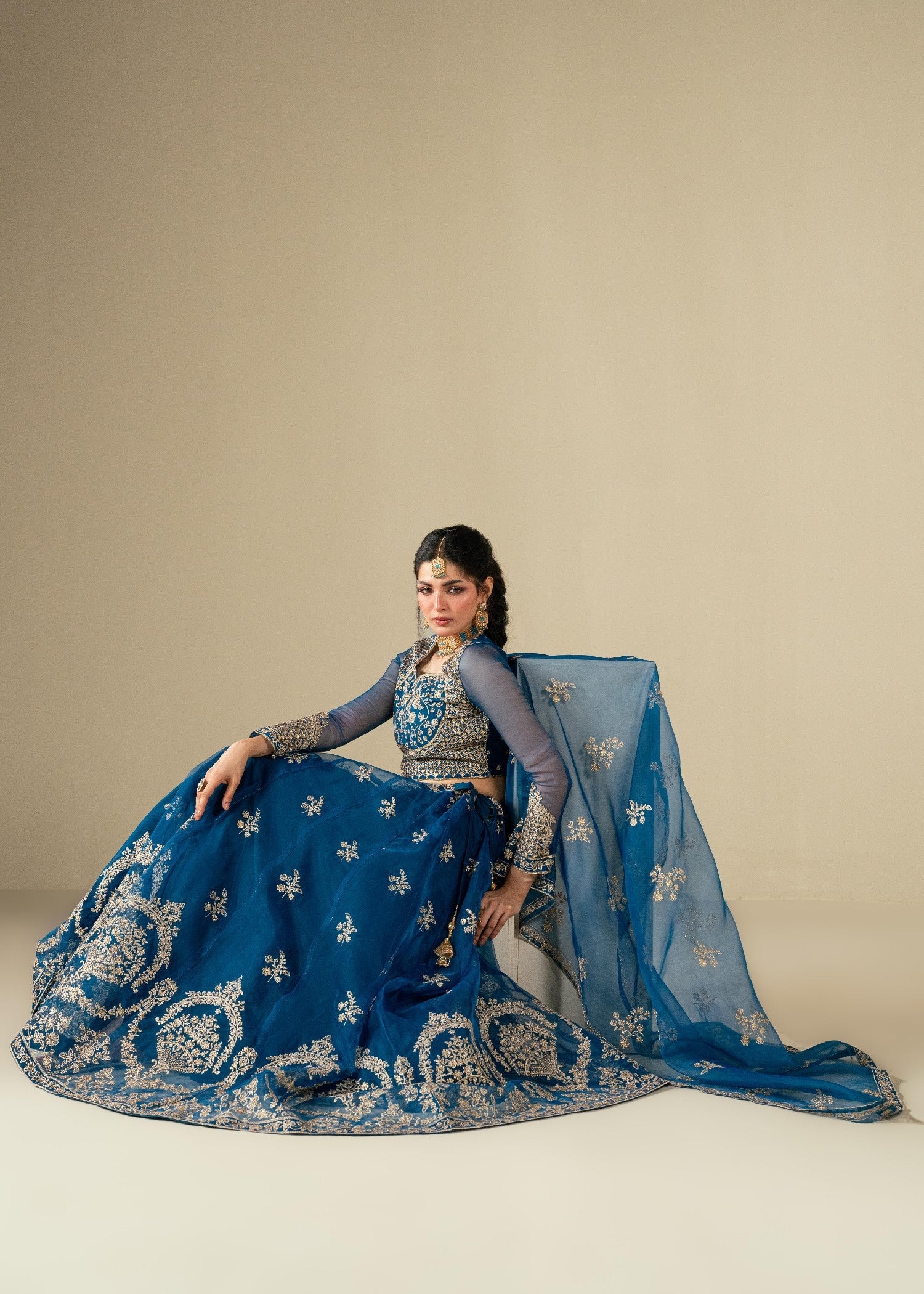 Blue Organza Lehenga Choli Set Online in Dubai DXB UAE Abudhabi Meena Bazaar
