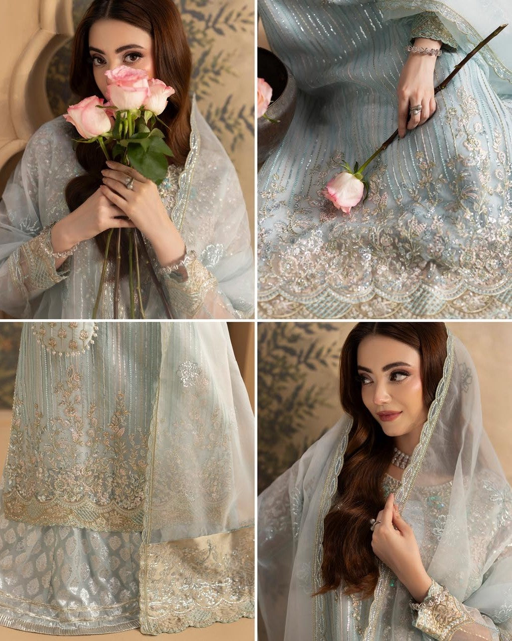 Blue Organza Sharara with Potli Bag Online in Dubai DXB UAE Abudhabi Meena Bazaar