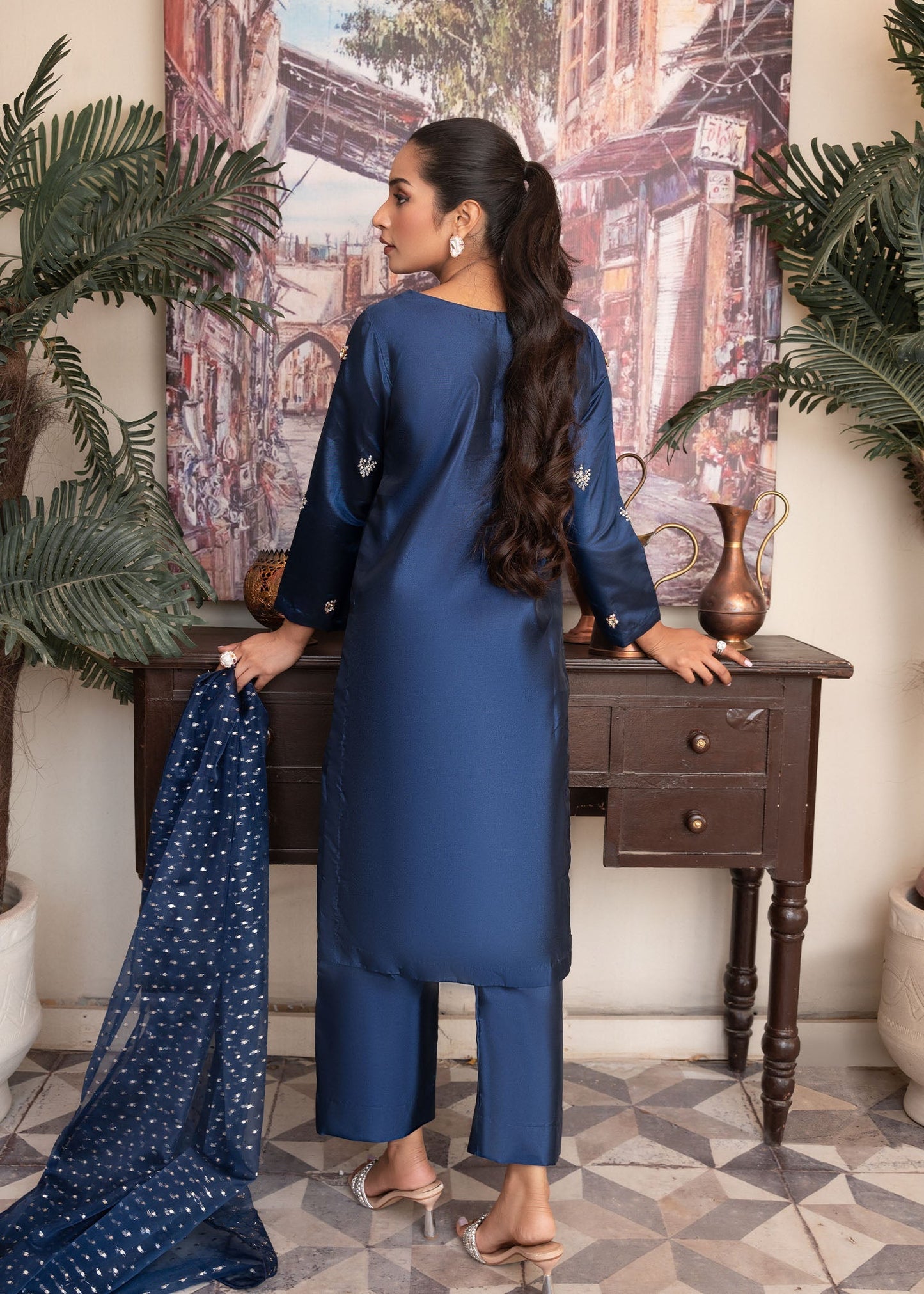 Blue Pearl Embroidered Kattan Silk Party Wear Suit Online in Sri Lanka India Australia