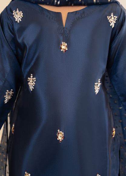 Blue Pearl Stone Work Kattan Silk Kids Festive Wear Online in UK USA Canada