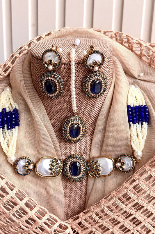 Blue Pearly Choker Set Online in Dubai UAE Abudhabi Ajman Sharjah