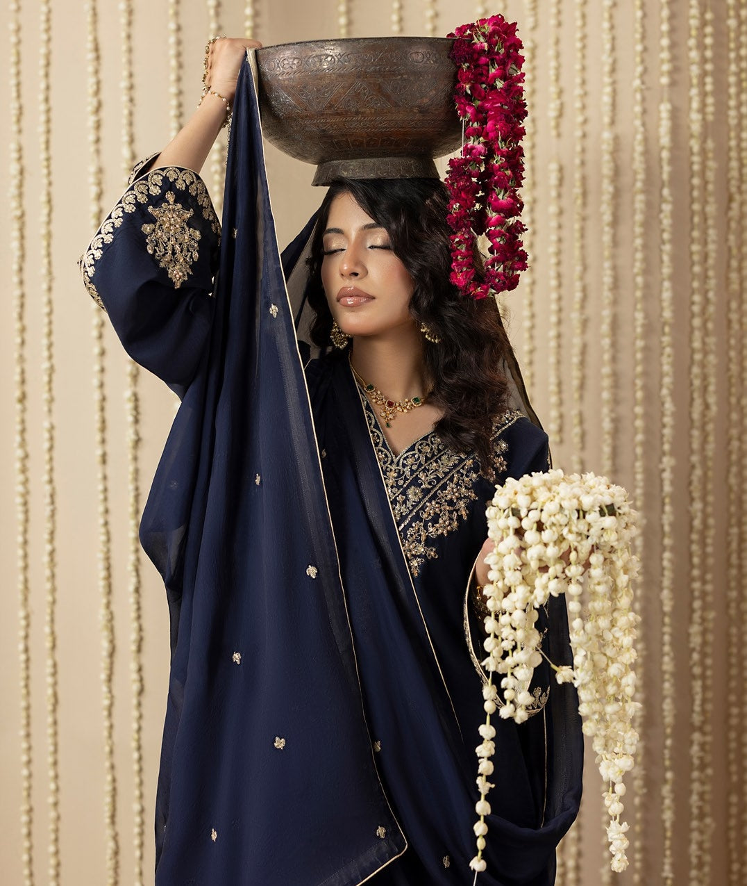Blue Raw Silk Embellished Kaftan Ensemble Online in Dubai UAE Abudhabi Ajman Sharjah