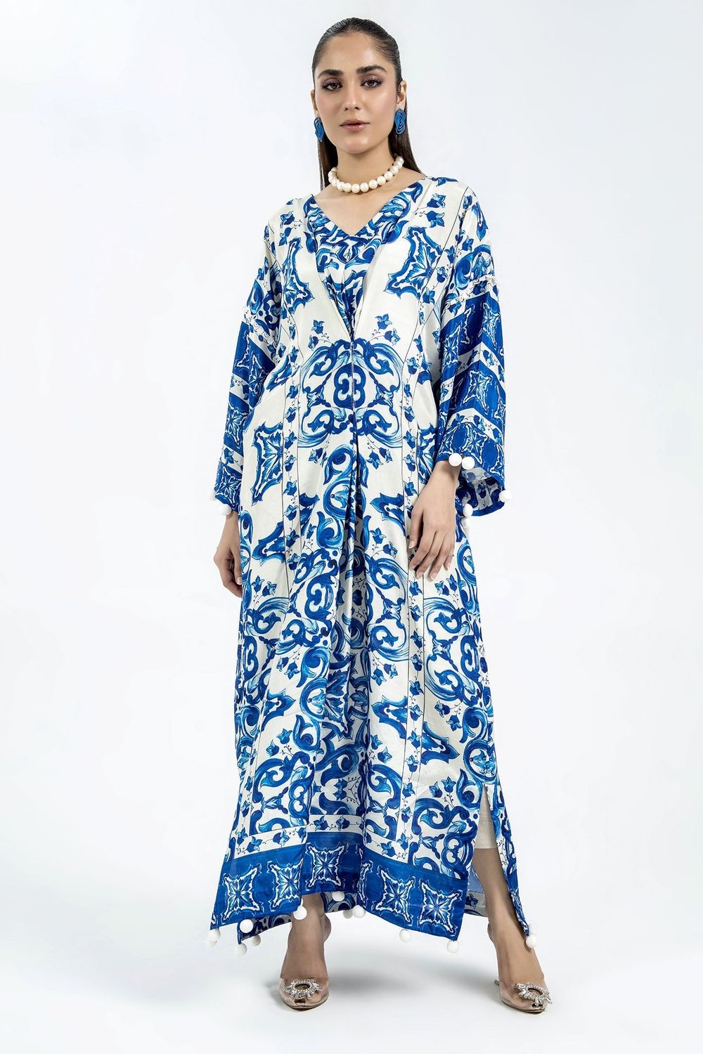 Blue Raw Silk Kaftan Set Online in Dubai UAE Abudhabi Ajman Sharjah