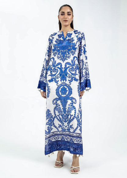 Blue Raw Silk Kaftan with Digital Print Dupatta Online in KSA Riyadh Saudi Arabia Oman Bahrain Qatar