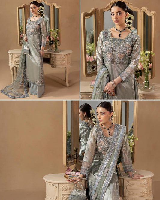 Blue Resham Embroidered Net Dupatta Sharara Set Online in Sri Lanka India Australia
