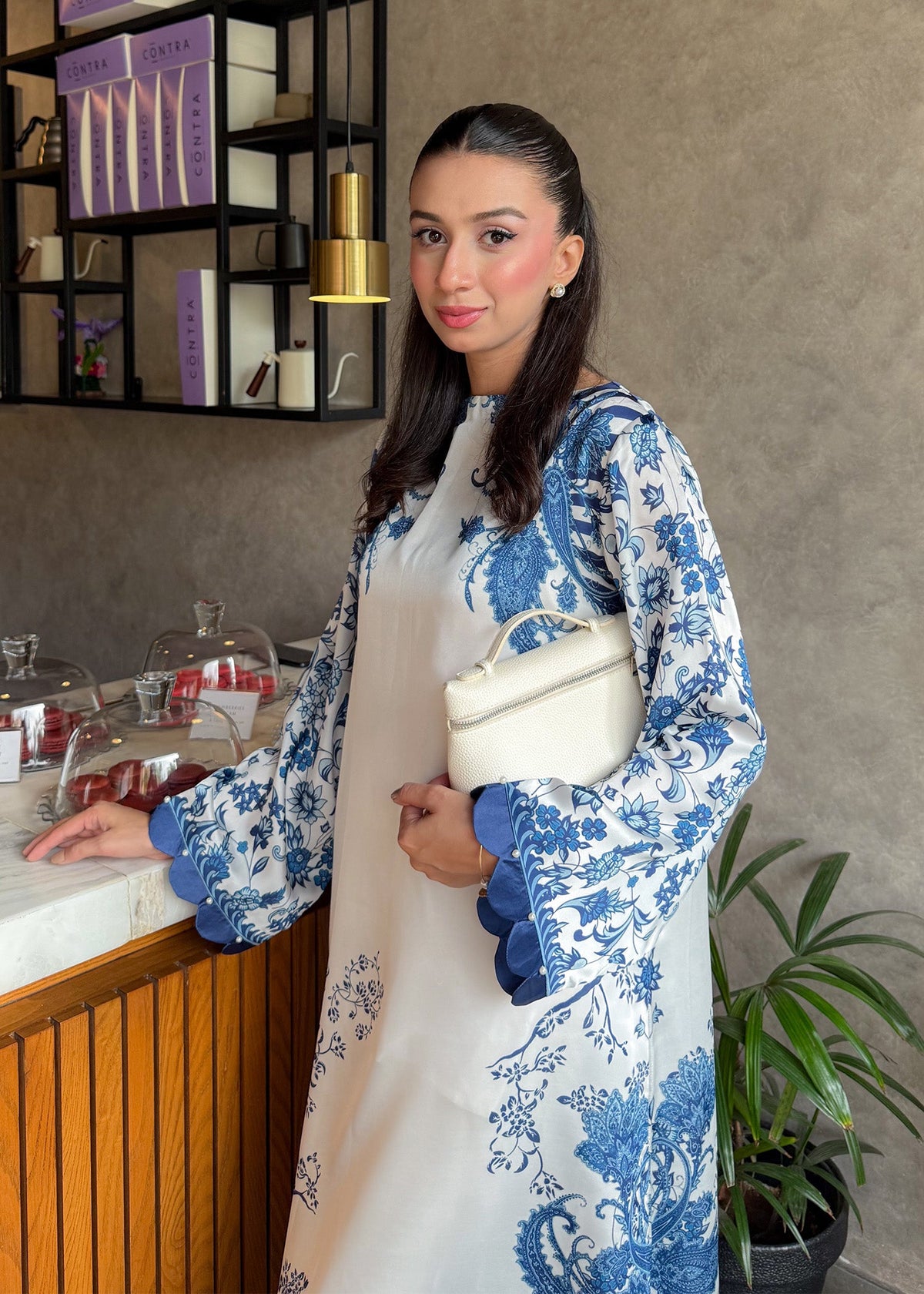 Blue Satin Silk Kaftan Print Online in UK USA Canada