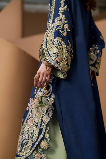 Blue Shamooz Silk Embroidered Pakistani Designer Suit Online in Sri Lanka India Australia