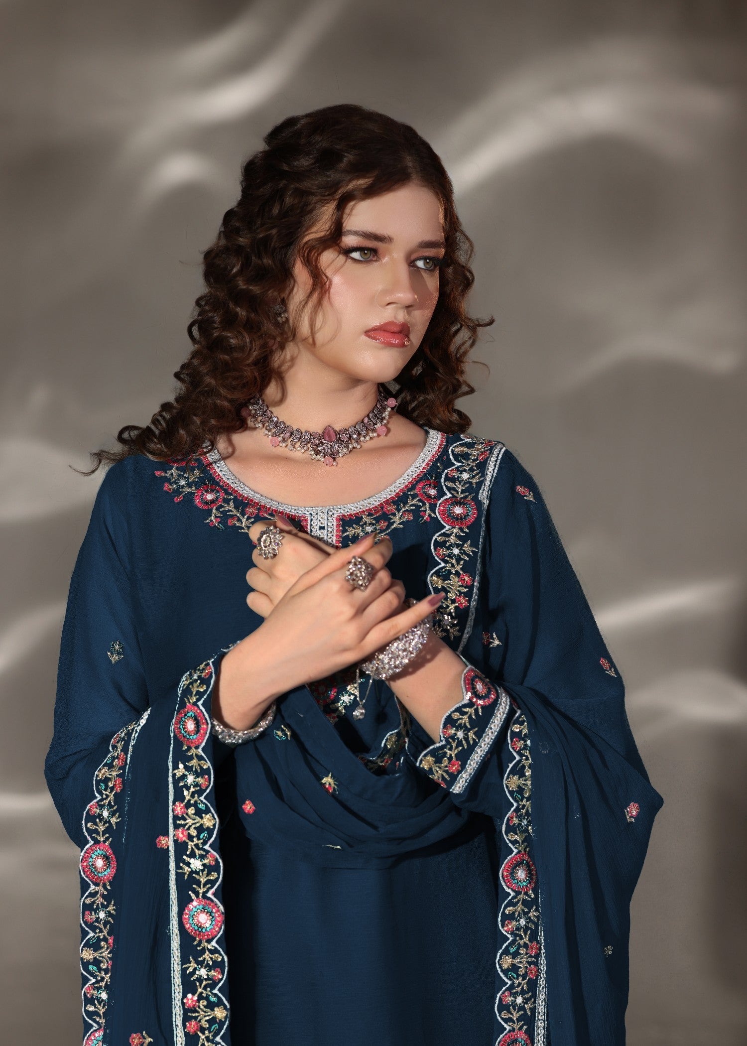Blue Sharara Suit with Dupatta Online in Dubai UAE Abudhabi Ajman Sharjah