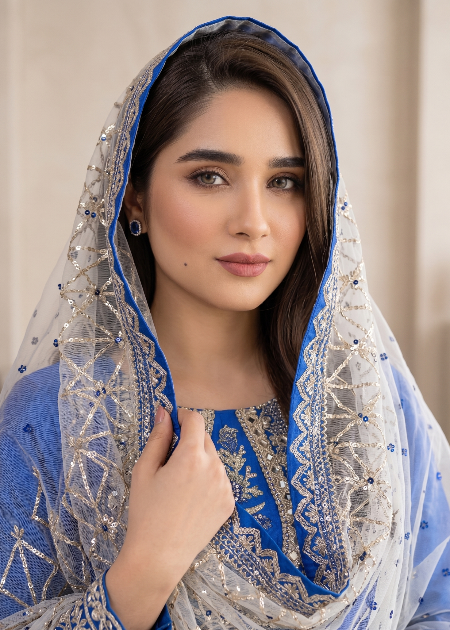 Blue Silk Flared Maxi Embroidered Dress Online in KSA Riyadh Saudi Arabia Oman Bahrain Qatar